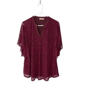 TIMESON Flutter Sleeve Lace Top